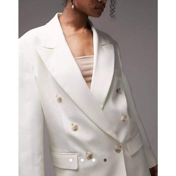 TOPSHOP New Womens 90s Double Breasted Oversized Blazer Cream 12 Academia Career - Picture 1 of 13